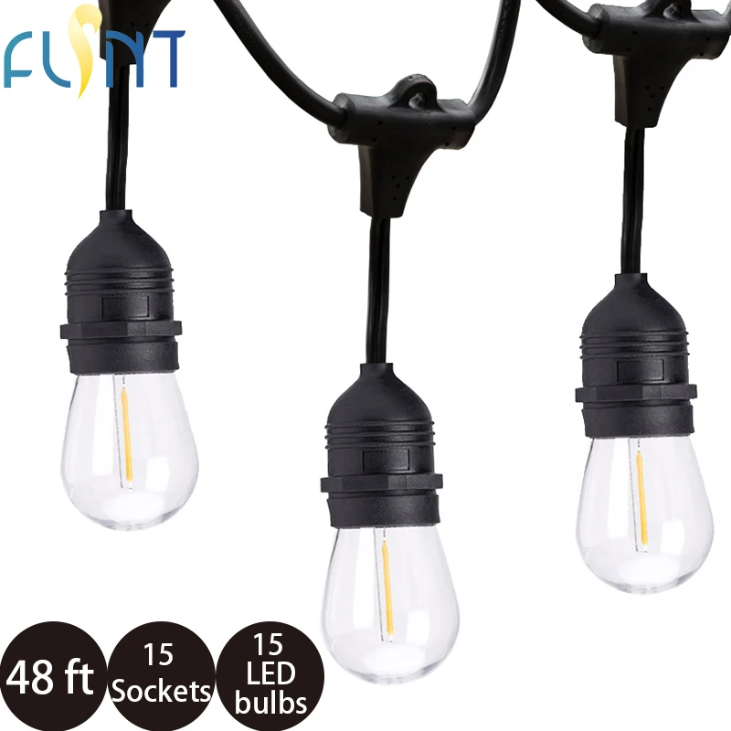 15m retro LED filament S14 G45 bulb light string US plug outdoor waterproof courtyard Christmas decorative lamp garden IP65 | Освещение