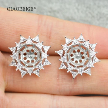 

QIAOBEIGE Jewelry Stud Earring findings 925 Sterling silver Hyperbole style large flower pearl accessory diy components3545