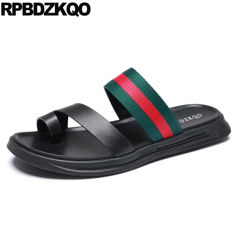 

sandals famous brand black large size slippers plus slides 45 designer shoes men high quality summer leather striped toe loop