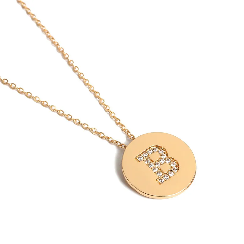 Jual Givvllry A Sampai Z 26 Huruf Koin Liontin Kalung untuk Wanita Elegan Rhinestone Berkilau Awal Huruf Emas Sweter Rantai Kalung