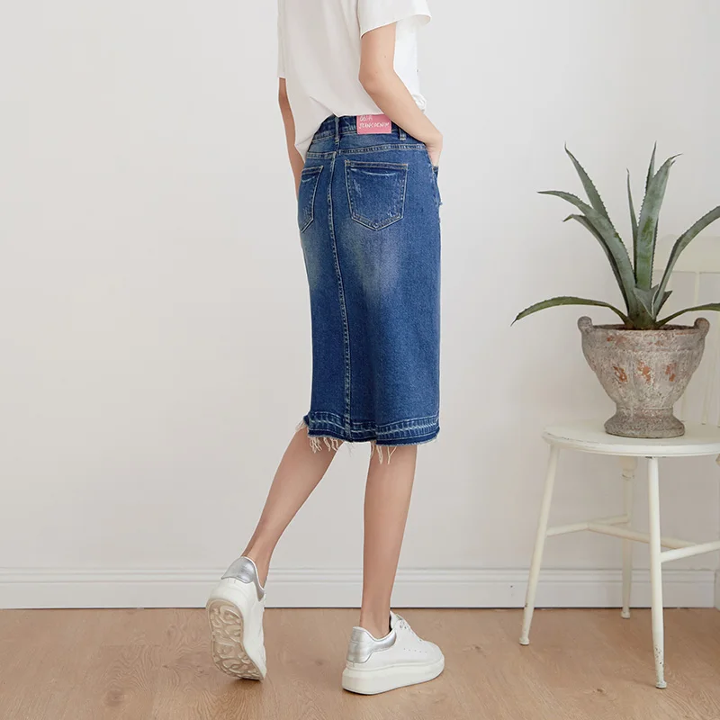 Женская джинсовая юбка LEIJIJEANS, модная повседневная всесезонная юбка из денима с потертостями, большие размеры 4XL 5XL 6XL