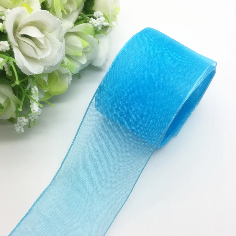 

5 Yards/Lot 1-1/2" (38mm) Sky blue Organza Ribbon Bow Hair Wedding Decoration Lace Crafts