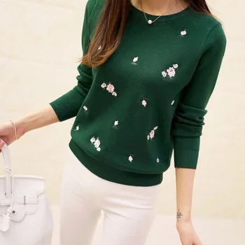 

2019 Spring Autumn Sweater Women Embroidery Knitting Winter Women Sweater Pullover Female Tricots Jumper Pull Femme Chandail