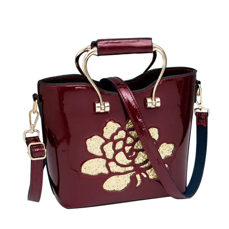 

Bags for women 2018 New Embroidery Handbags Lacquer Flowers Women Handbags Europe and America Brand Shoulder Messenger Bags