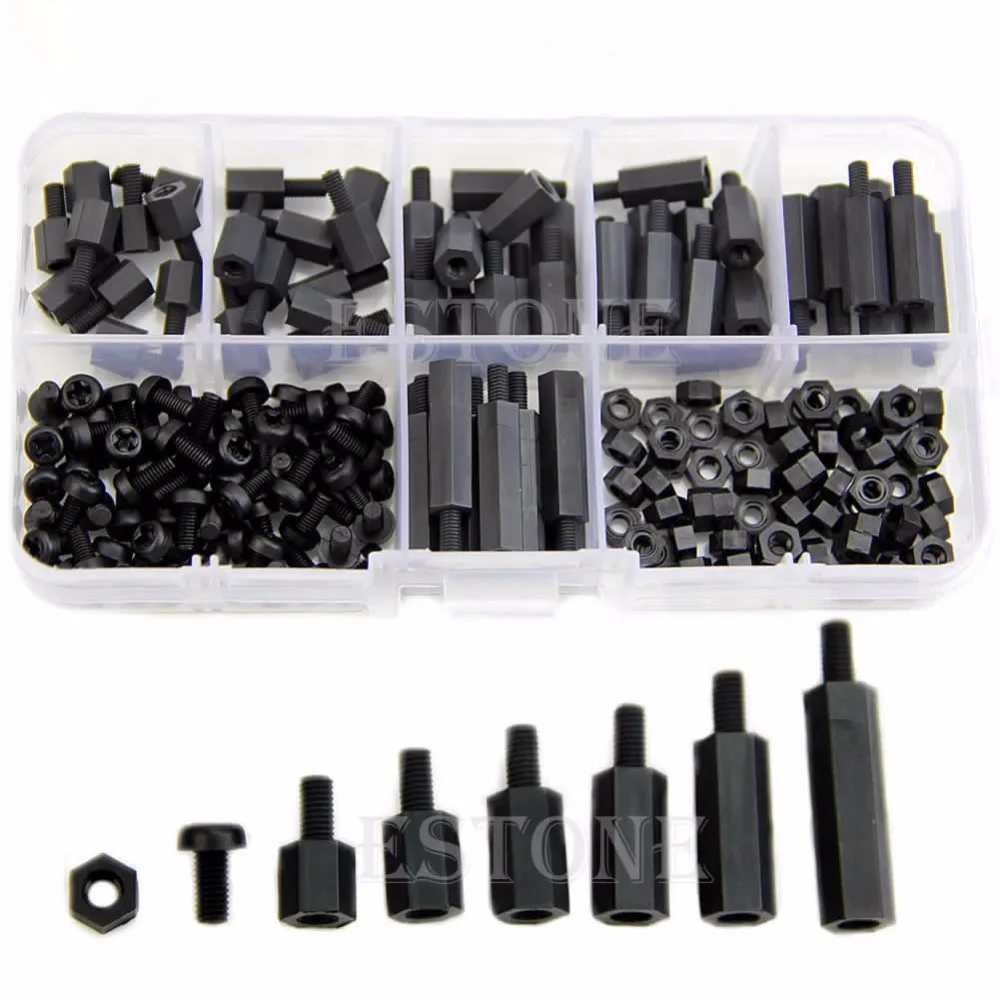 

180Pcs/Set M3 Nylon Black Hex M-F Spacers/ Screws/ Nuts Assorted Kit, Standoff