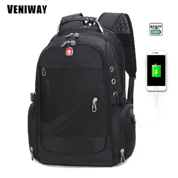 

VENIWAY Waterproof Men's Backpack Swiss Brand Gear Military Backpacks 15 inch Laptop Bag USB Charge Nylon Rucksack Sac A Dos