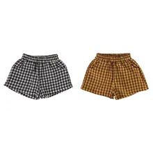 Летние шорты в клетку с принтом для маленьких девочек; Брюки с карманами; повседневная одежда для малышей