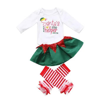 

Santa Tops Bodysuits Long Sleeve Skirt 3Pcs Leg Warmers Outfits Clothing Set Merry Christmas Newborn Baby Girls Clothes Sets