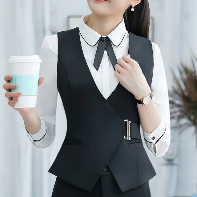 Autumn professional vest women OL fashion elegant V neck slim vest coat