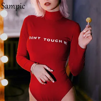 

Sampic Long Sleeve Body Women Bodysuit Letter Reflective Turtle Neck Autumn Bodysuits White Black Red Winter Romper Bodysuit