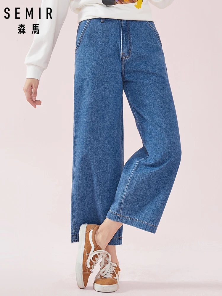 Skup SEMIR damskie szerokie nogawki skrócone dżinsy w 100% bawełny damskie sprane dżinsy w regularny krój kostki dżinsy moda w stylu Retro