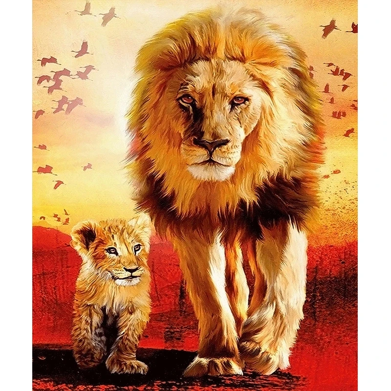 

Home Decor DIY 5D Diamond Embroidery Two lions" Cross Stitch Set Abstract Oil Painting Resin Hobby Craft