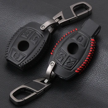 

AndyGo Genuine Leather Car Key Case Cover For Mercedes Benz W203 W210 W211 W124 W202 W204 W212 CLA GLC AMG Key Bag Holder Chain