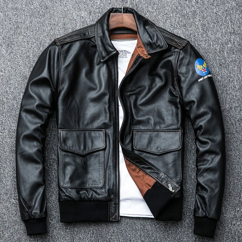 Мужская кожаная куртка в стиле ВВС MAPLESTEED коричневая пилот милитари модель 4XL M154