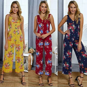 

New Product 2019 Summer New V-neck Printing Women Jumpsuit Bohemian Fashion Female Jumpsuit Women