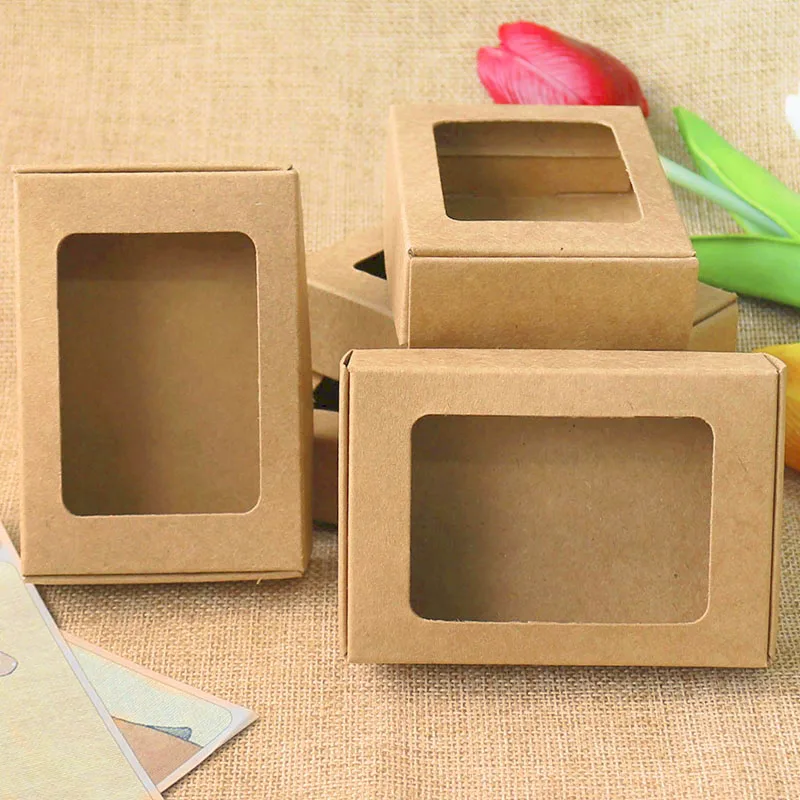 20pcs чистая крафт бумага коробка с окном мыло ручной работы в коробке ювелирные