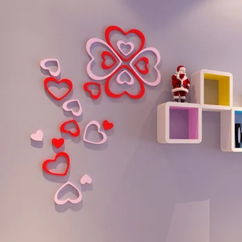 

5pcs / set !DIY heart-shaped wooden 3D wall stickers bedroom living room TV sofa backdrop creative home decoration,Free shipping