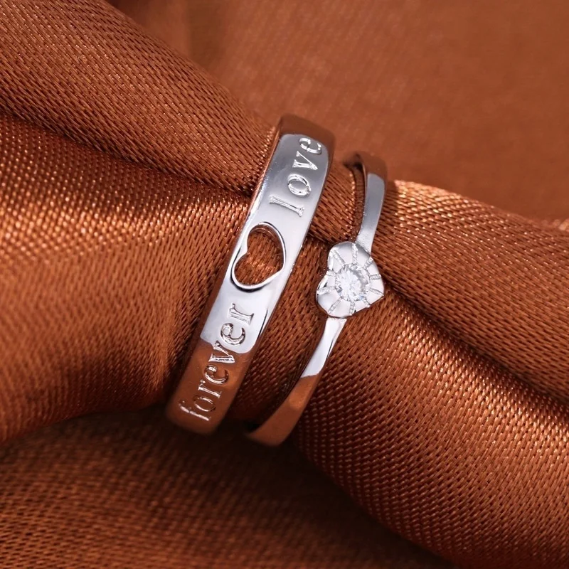 2pcs/set &quotForever Love&quot Stamped Couple Rings S925 Sterling Open Lover Ring Creative Men and Women Adjustable | Украшения и