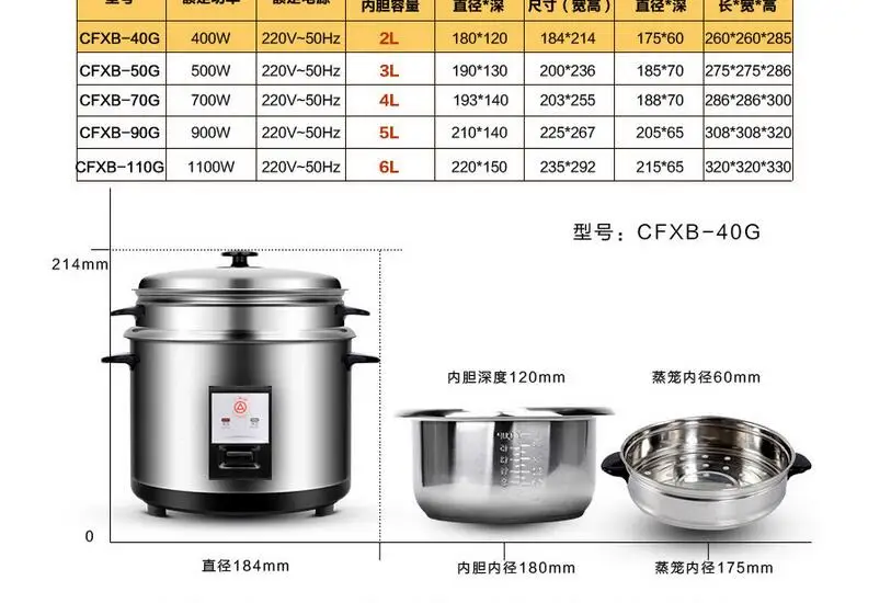 Chinaguangdong треугольник CFXB-40G бытовой мини электрический поток рисоварка 2л полностью из нержавеющей стали 110-220-240в суп небольшой торт