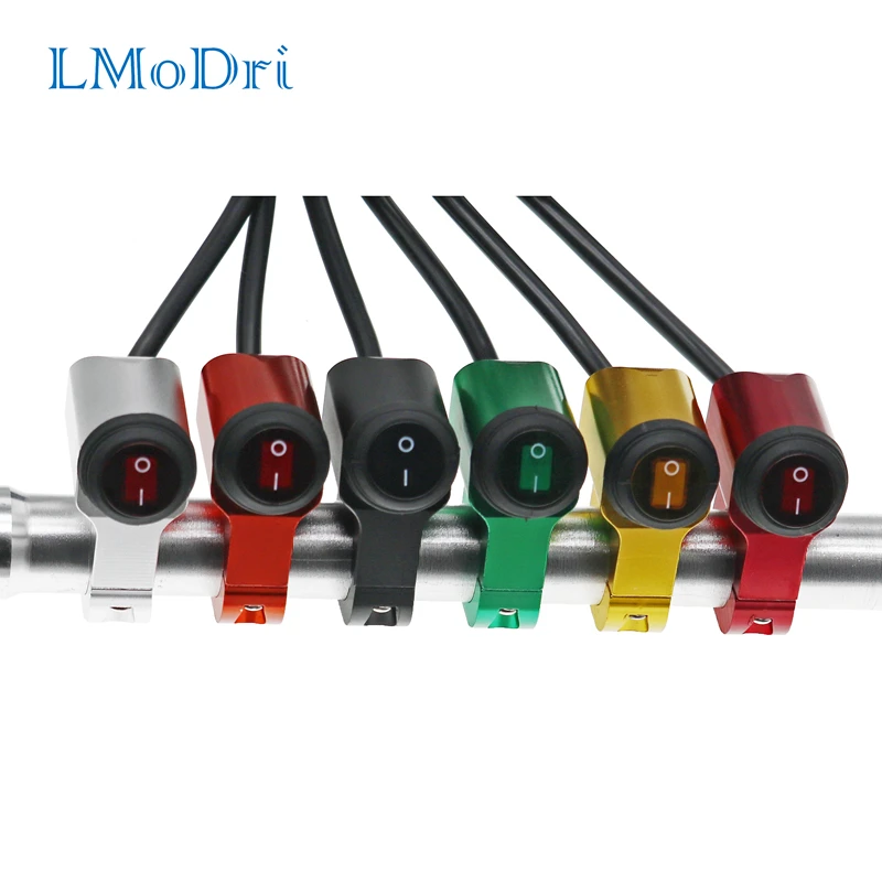 

LMoDri 7/8" 22mm Motorcycle Aluminium Alloy Switches Waterproof Headlight Switch and 3 Wires with Red Led Light 12v