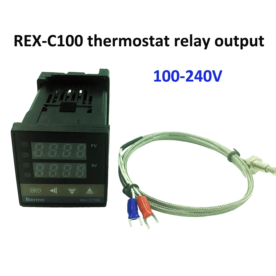 

REX-C100 digital temperature controller thermostat relay output + K type thermocouple sensor 48 x 48 1300C