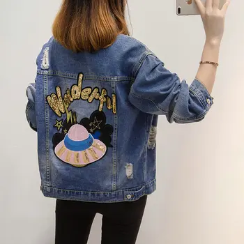 

2019 Spring New Autumn Denim jacket Coat Women's Fashion Sequins large size XL- 5XL jacket Women jeans jacket Fashion Trend