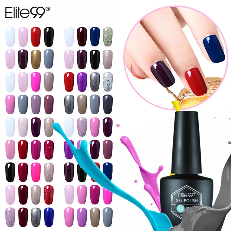 

Elite99 4Pcs/Lot Pure Color Gel Varnish Long Lasting UV Soak Off Nail Gel Polish Need Lamp 10ml Classic Soak Off UV Gel