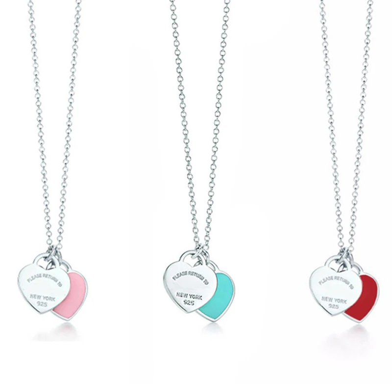 

Logo Silver Heart Necklace Pendant Green&Pink Red pendant Charm Women Tiff Brand Design New York Choker Jewelry Gift for Couples