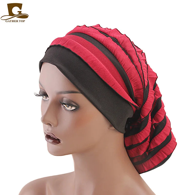 

New Lady Ruffle Baggy Hat Women Turban Night Sleep Hat Dreadlcok Braid Cap