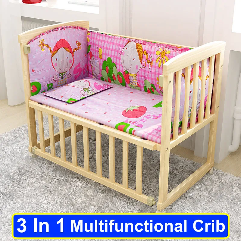 Rocking baby Crib Saplings Glider Lockable Cradle solid wood Furniture Baby Cot
