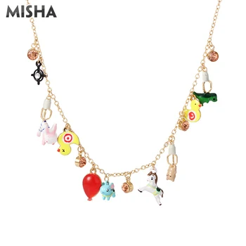 

MISHA Charm Necklace For Women Female Simulation Gem Handmade Enamel Glaze Jewelry Pendant Necklace Gift For Girlfriends 717
