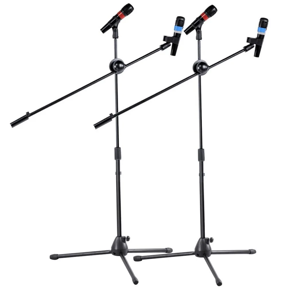 2 Pcs Black Metal Base with Foldable Legs lightweight Dual Microphone