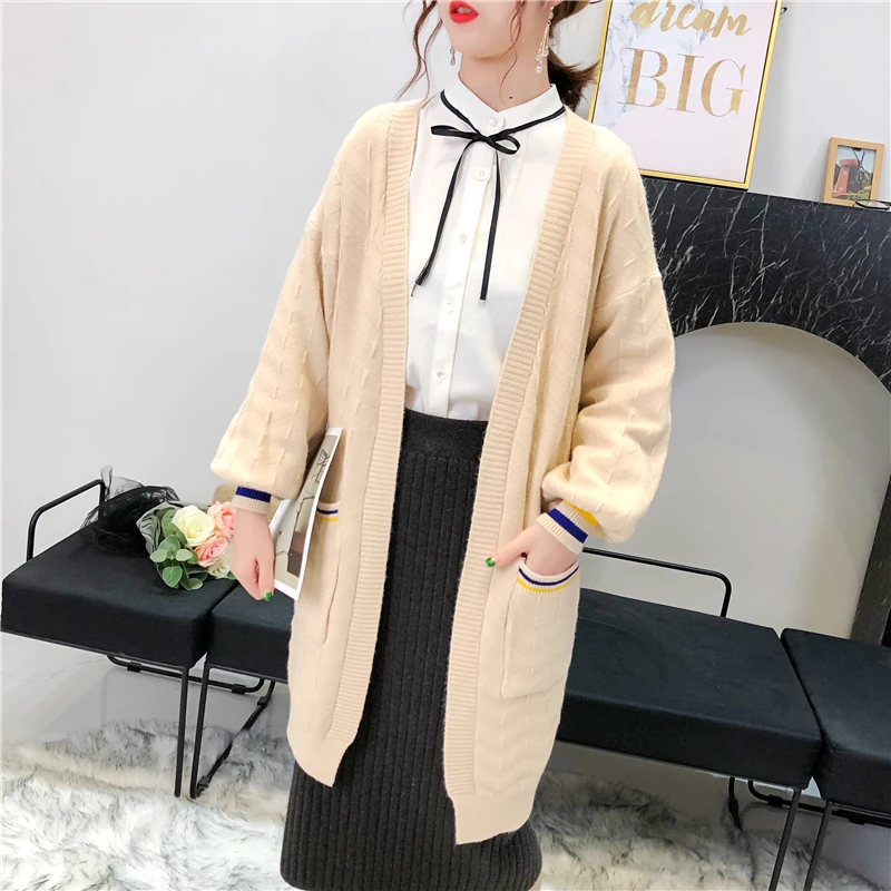 Wool Loose Cardigan Coat Double Pocket Design Sweater Jacket Cute Sweet Casual Long Knitted multiple colour Cape Top |