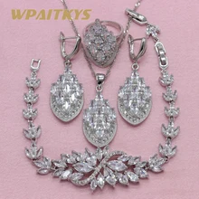 Изысканный белый красный фианит 925 серебряные ювелирные наборы для женщин серьги ожерелье кулон кольцо браслет Бесплатные подарочные коробки