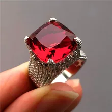 Роскошное женское большое кольцо с красным камнем, винтажное 925 Серебряное геометрическое кольцо на палец, обещающее обручальное кольцо для женщин