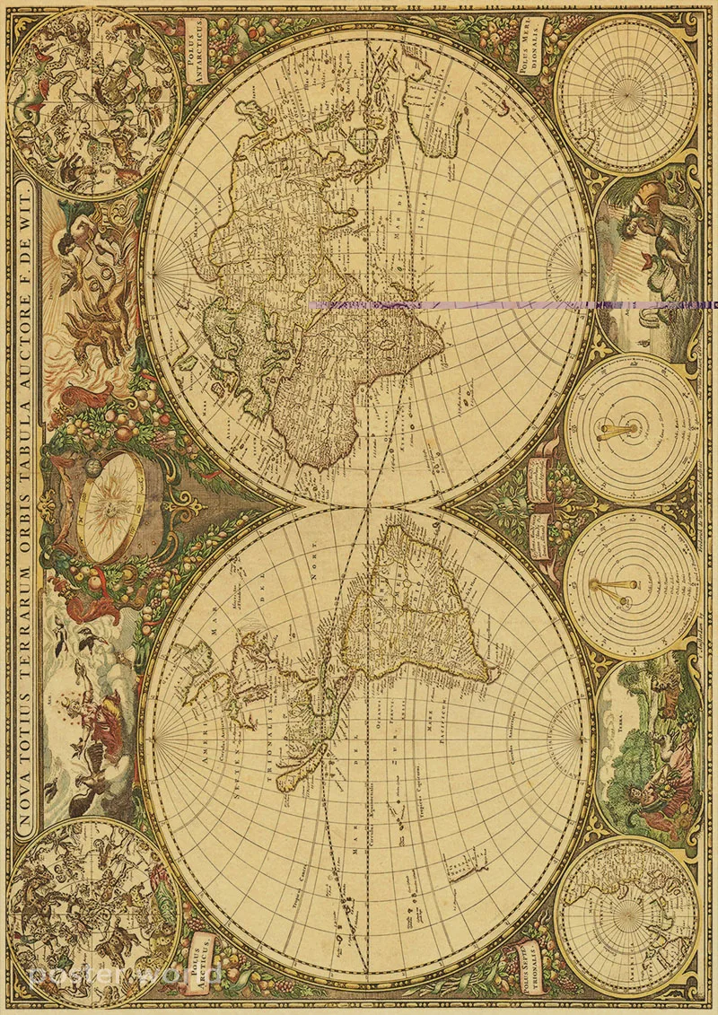 Винтажная карта мира украшение дома детальный античный плакат ретро тканевый плакат Глобус старый мир морская карта подарки - Цвет: H90
