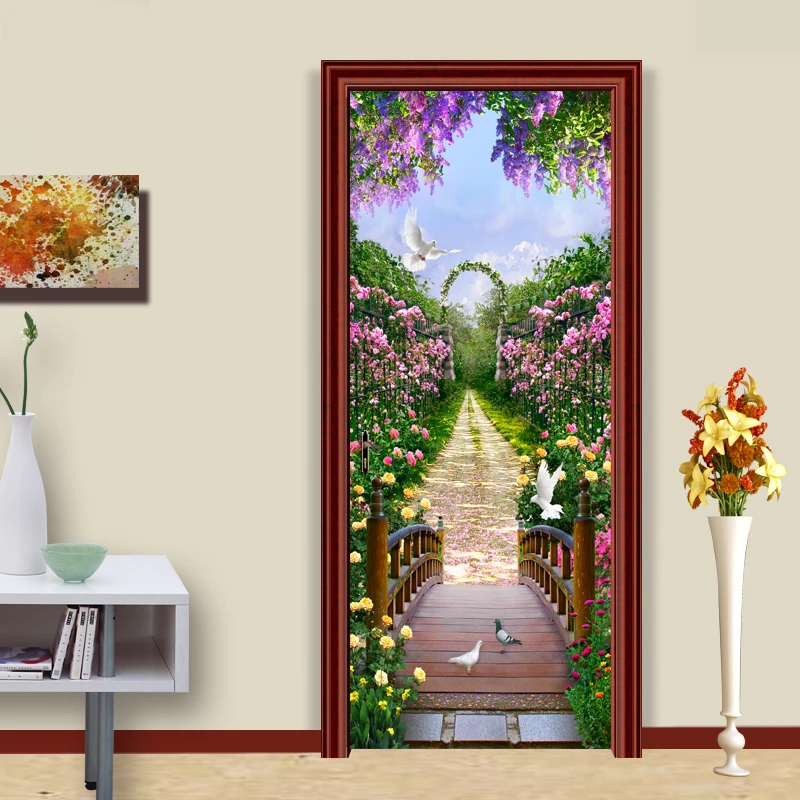 Самоклеющиеся 3D принт дверь креативный сад голубь наклейка картина плакат украшение дома водонепроницаемый Наклейка на шкаф произведение искусства