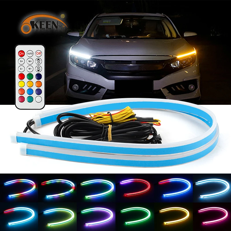 

OKEEN 2pcs Universal Waterproof Flexible RGB Daytime Running Light 12V Led DRL Colorful Headlight LED Strip Turn Signal Lights