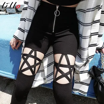 

2019 autumn casual girl trousers Trendy five-pointed star hollow casual trousers street explosions feature design pants trend