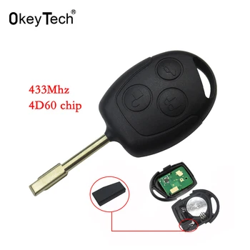 

OkeyTech 3 Button 433Mhz 4D60 Carbon Transponder Chip Auto Car Remote Key Fob For Ford Mondeo Fiesta C-MAX Fusion FO21 Blade