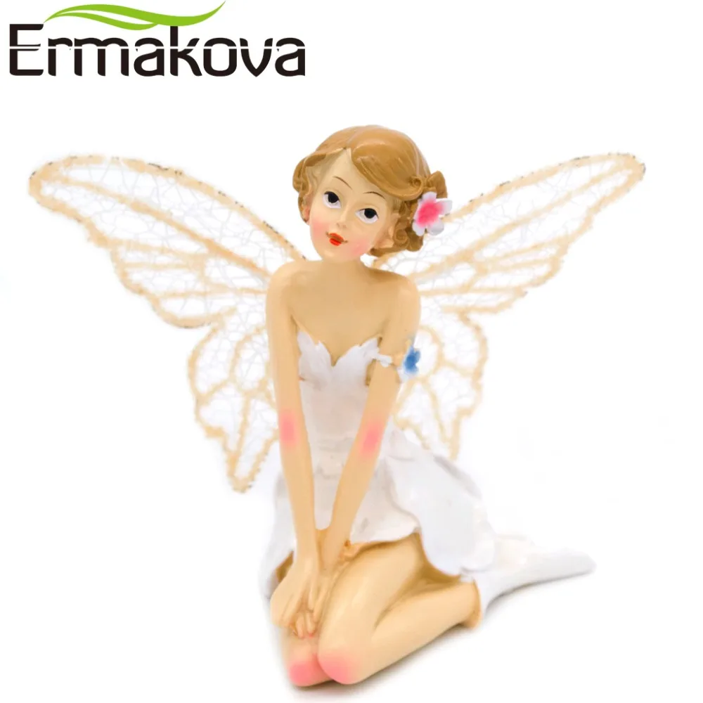 

ERMAKOVA Resin Angel Ornaments Flower Fairy Figurine Angel Figurine Girl Miniature Fairy Garden Landscape Gift Home Decoration