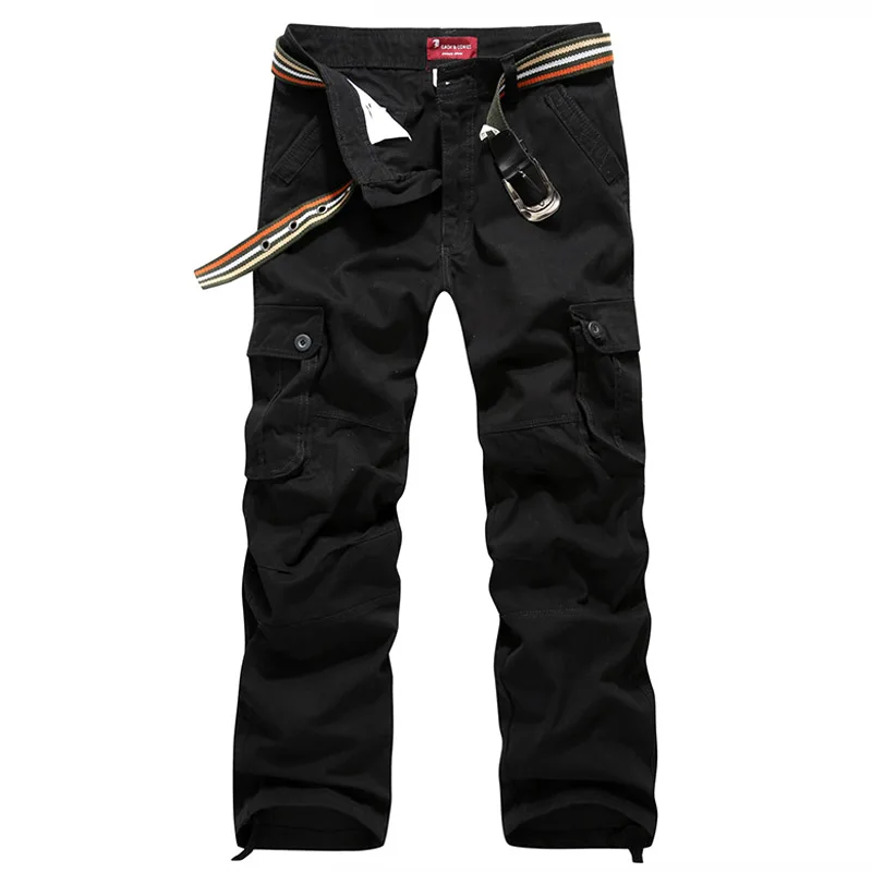 Algodón de los hombres al aire libre Deporte Pantalones multi-bolsillos ejército de entrenamiento militar Tactical Cargo pantalones senderismo pantalones largos sueltos