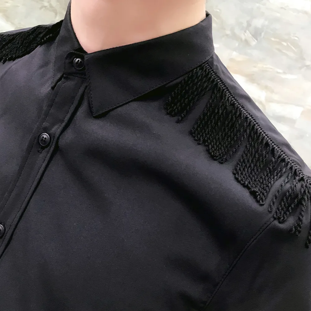 Индивидуальная рубашка с кисточками Мужская мода корейский 2019 Slim Fit Половина