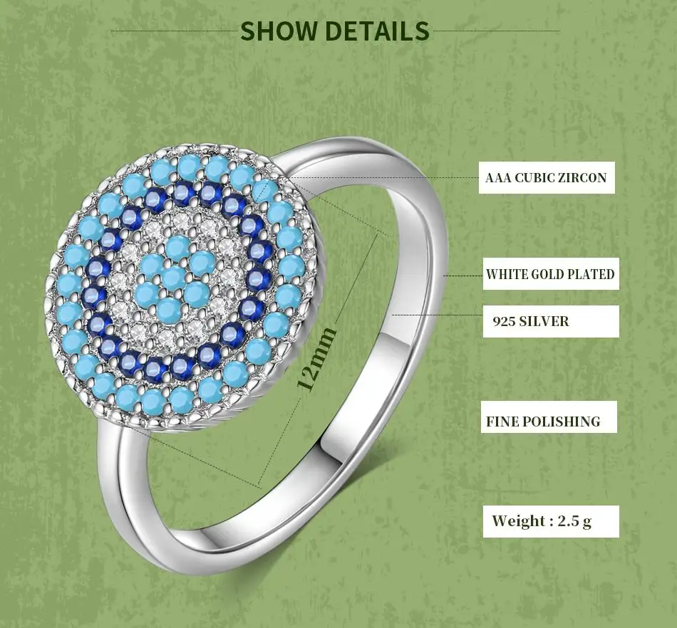 TONGZHE 2018 Fashion Evil Eye Rings Lady Ring Wedding Couples Ring For Women 925 Sterling Silver Jewelry Gift Ring Female