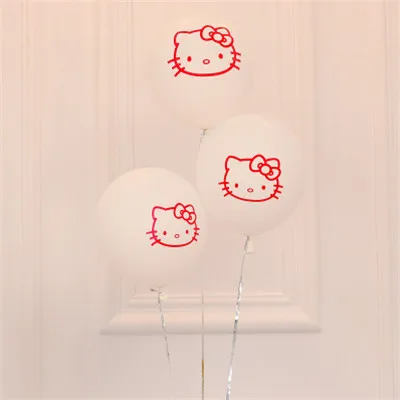 10 шт. 12 дюймов воздушный шар Hello Kitty надувные Мультяшные розовые белые латексные напечатанные шары с днем рождения украшения - Цвет: Белый