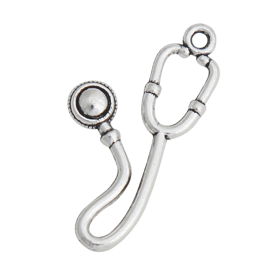 

RAINXTAR Fashion Antique Silver Color Doctor Stethoscope Charms Alloy Medical Tool Charms For Doctor Nurse 13*17mm 100pcs AAC380