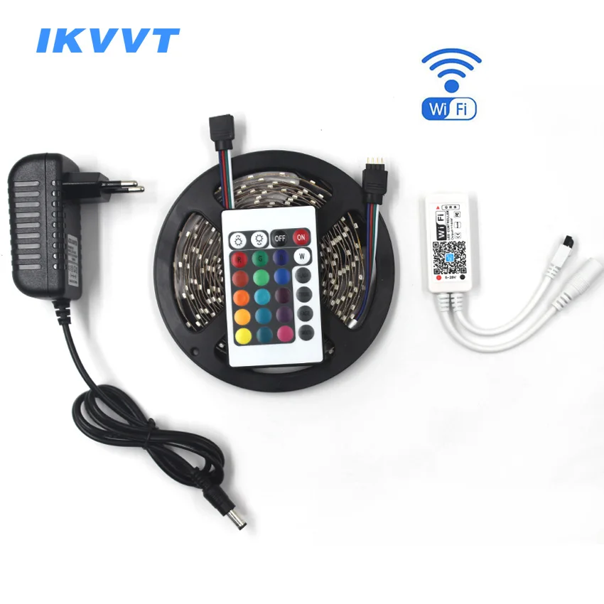 

IKVVT wifi RGB LED Strip Light 3528 2835 Waterproof Flexible Ribbon Diode Tape led Neon 12V Power Adapter Wireless WiFi Control