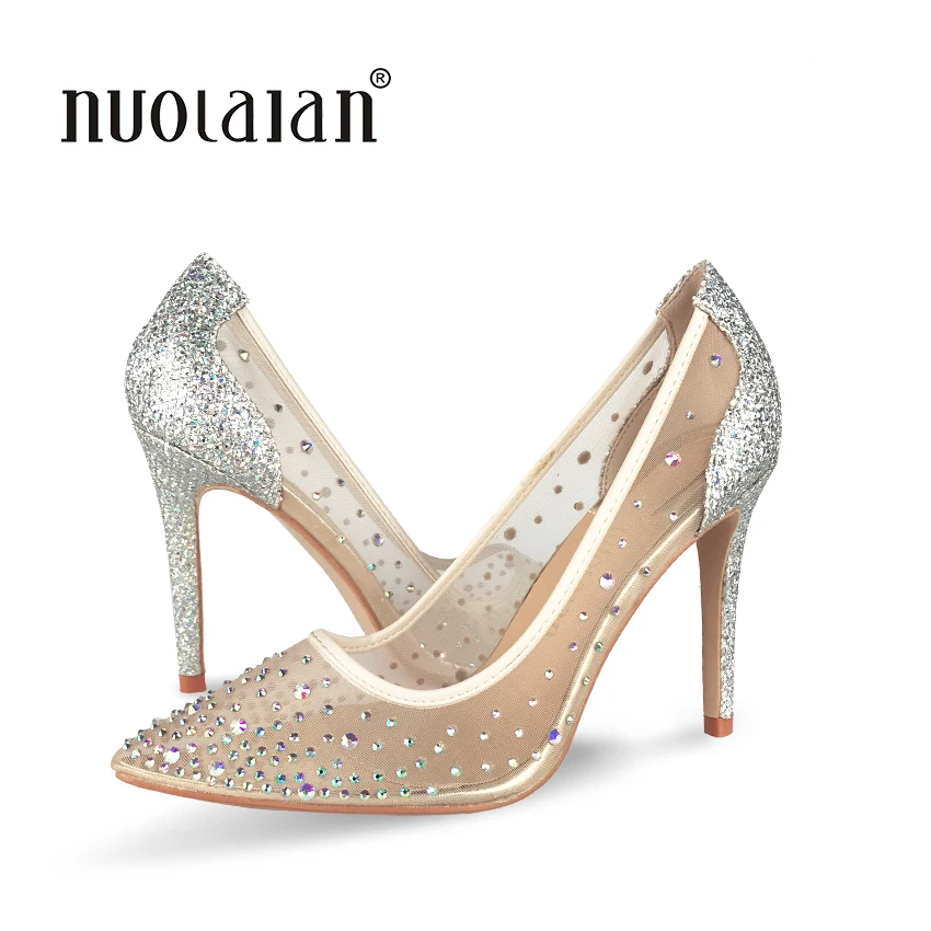 Skup Najwyższej jakości wysokie obcasy buty 2018 kobiety pompy Sexy Pointed Toe dżetów Party ślubne damskie buty