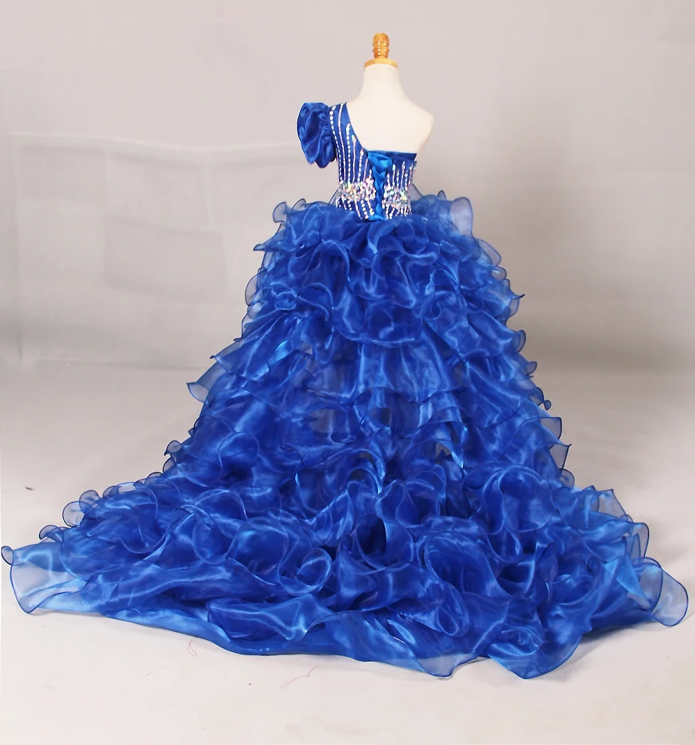 Пышные платья синего цвета с одним плечом для девочек, можно снять одно платье, два способа ношения