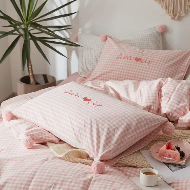 

2 Pieces 48x74cm 100% Cotton Pillowcase Super Soft Decorative Pillow Case for Livingroom Bed Simple Plaid Throw Pillow Cover